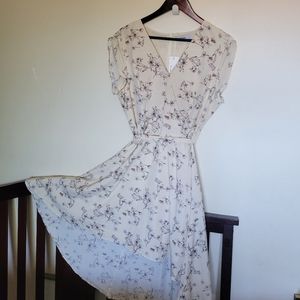 Women's Large Floral Bohemian Wrap Empire Waist High-low Midi Dress